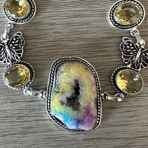 0196 Rainbow Solar Quartz Citrine Butterfly Bracelet Silver Gemstone Jewelry - Picture 4 of 11